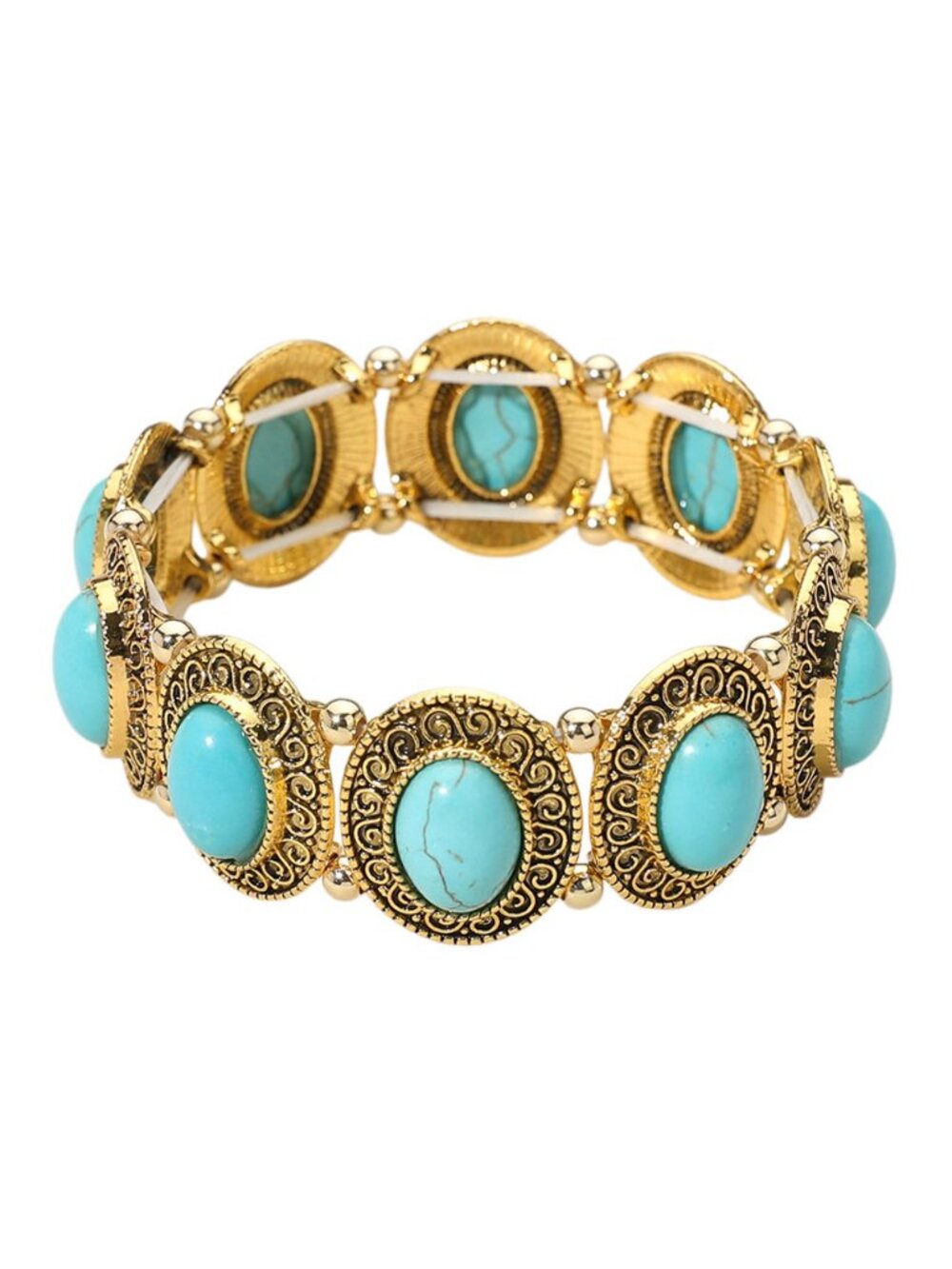 Tigerstars Western Turquoise Oval Turquoise Stone Link Stretch Bracelet